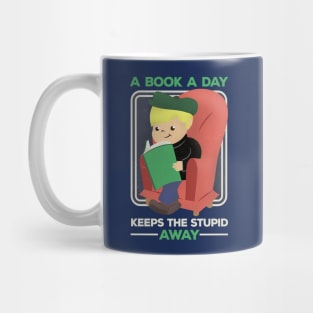 A Book A Day Keeps The Stupid Away Retro Cartoon Boy Mug